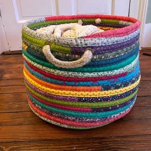 Colorful hand-quilted storage basket